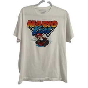 Nintendo Mario Kart Shirt Men's Large(42/44) White Graphic Crewneck Game Tee